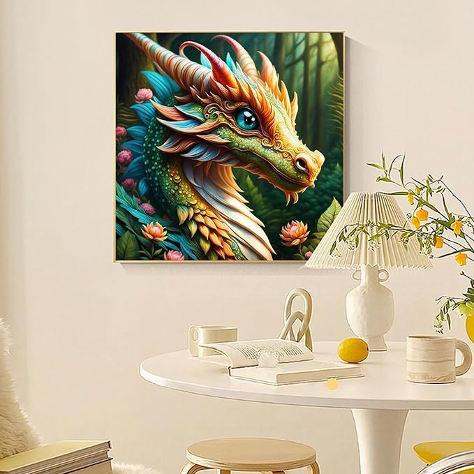 Fountor Dragon Diamond Art Kits for Adults, Dragon Diamond Painting Kits with Round Diamonds, 5D Full Drill Gem Art Canvas Painting Kit for Beginners Home Wall Decor 14" x 14"
