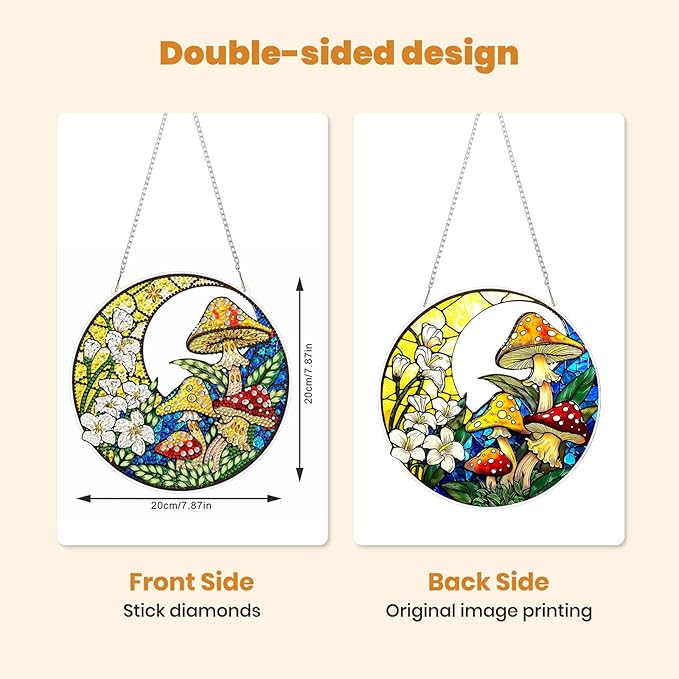 MXJSUA Moon Flower Mushroom Diamond Painting Art Window Suncatchers, Diamond Art Kits for Adults Hanging Ornaments with Chain, 5D Special Shape Crystal Diamond Pendant Accessories for Decor Gift