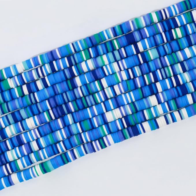 3600pcs Mixed Blue Clay Beads for Bracelets Making, 10 Strands Flat Round Polymer Clay Disc 6mm Spacer Heishi Beads for Jewelry Making Earring Necklace (Mixed Blue, 6mm)