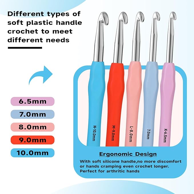 Mayboos 5 Sizes Crochet Hook Set, Large Crochet Hooks Yarn Needle Kits Knitting Needles with Ergonomic Handles for Crocheters Beginners