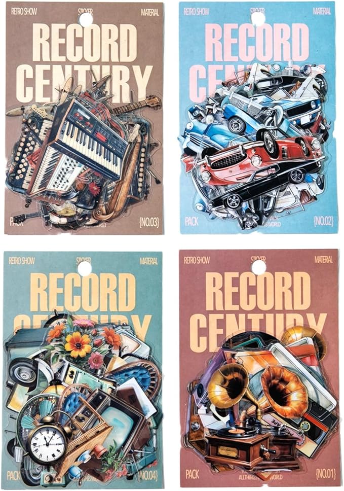 Doukado 120 Pieces Vintage Decorative Journaling PET Stickers, Phonograph Car Musical Instruments Furniture Scrapbook Sticker for DIY Crafts, Junk Journal, Crafting, Art Projects and Decoration