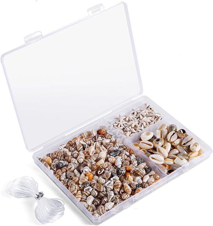 PPCLION 300pcs Shell Beads Starfish Bracelet Making Kit Bracelet and Heart Beads Elastic Threads for Jewelry Necklace Making