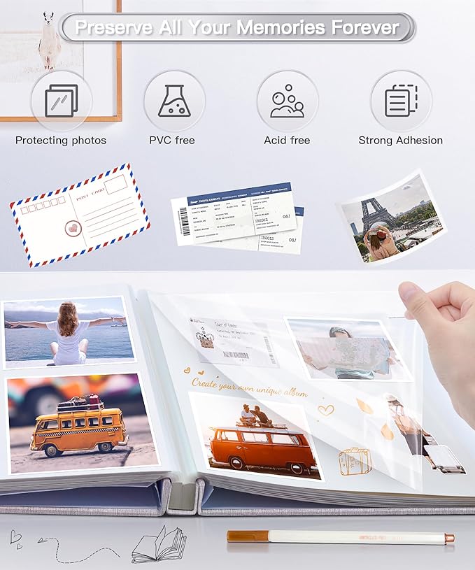 Popotop Photo Album Self Adhesive Scrapbook Album for 4x6 5x7 8x10 Pictures DIY Photo Book as Scrapbooking Supplies Kits, Birthday Gifts for Women Mom Wedding Baby Family Travel