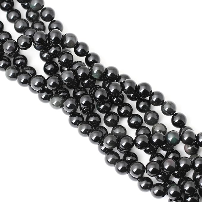 cheavian 35pcs 10mm natural black obsidian gemstone round loose beads crystal energy stone healing power for diy jewelry making 1 strand 15"