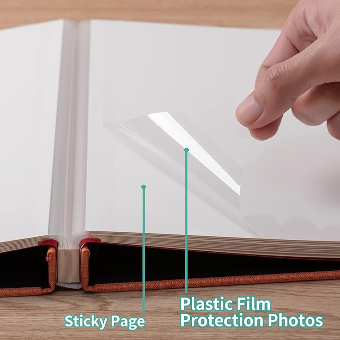 Large Photo Album Self Adhesive 4x6 8x10 10x12 13"x12.8" Magnetic Scrapbook Album 12.6"x11" Inch 40 Pages Linen Cover DIY Photo Album with A Metallic Pen and DIY Stickers(Orange)