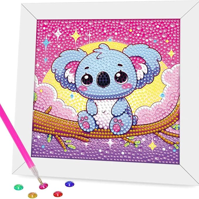 PERFECTSIGHT Cute 5D Diamond Art Kits with Wooden Frame, Kawaii DIY Painting Art for Adults, Diamond Arts and Crafts Sets, Big Gem Full Drill Diamond Dots for Women (Pink Koala)