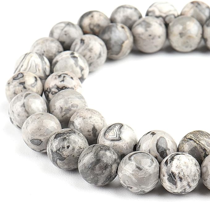 Natural Stone Beads for Jewelry Making - 6mm Round Gemstone Beads for Bracelets(57-62pcs, Map Jasper)