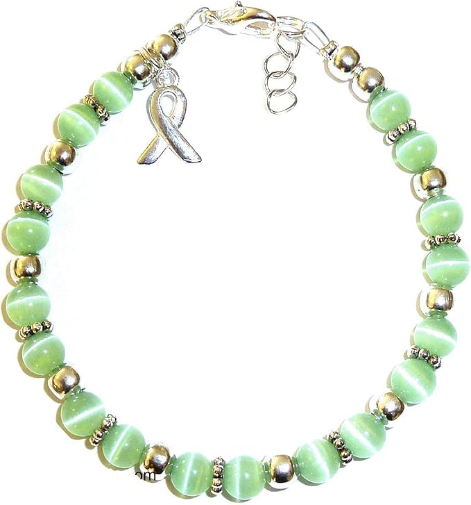 Hidden Hollow Beads DIY Craft Beading Kit, Everything to Make Cancer Awareness Bracelets, Uses Wire, Crimps and Clasps, Fundraising and Gifts (Liver, Lymphoma - Mint Green - Makes 5)