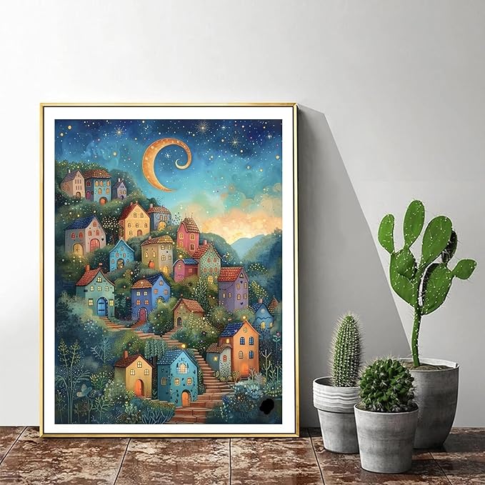 ijbnhd Diamond Art Kits for Adults - House Diamond Painting Kits for Adults, 5D Diamond Painting Dream House, DIY Full Drill Diamond Painting Moon Gem Art Crafts 12x16inch