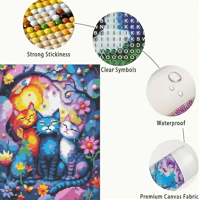 GEMFAMILY Animals Diamond Art Kits for Adults,5D Diamond Painting Kits for Colored Cat,DIY Full Drill Paint with Diamonds Pictures Gem Art for Home Wall Decor12 X 16Inch