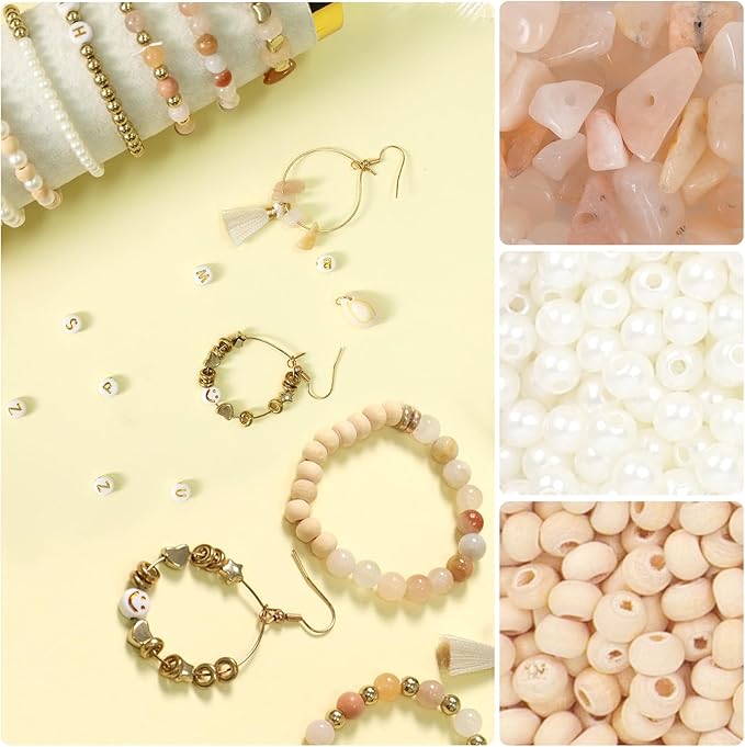 toipinio bracelet making kit jewelry making supplies kit natural stone beads for irregular natural stone with for diy craft 1736 pc friendship bracelet/necklace/earrings for adults (pink aventurine)