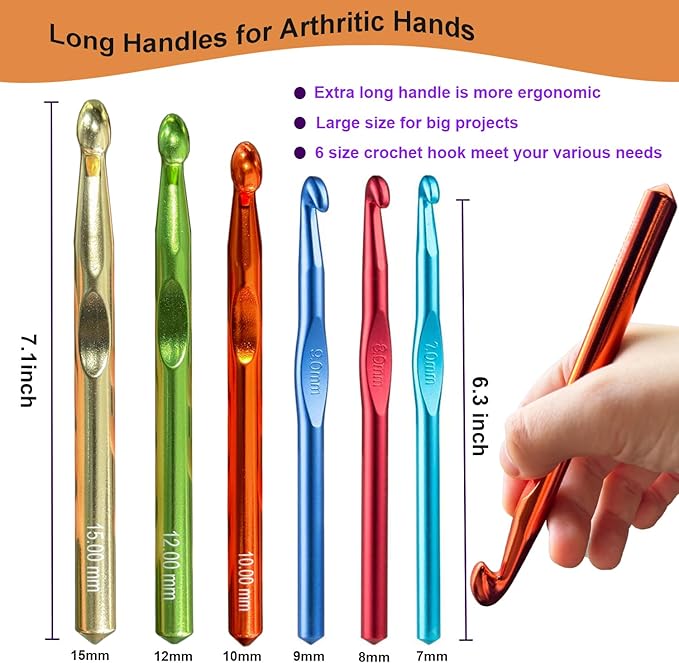 Mdoker 21pcs Huge Crochet Hook Set,Large Size 15mm 12mm 10mm 9mm 8mm 7mm Aluminum Crochet Hooks with Case,Crocheting Hook Needles for Chunky Yarn,Size L M N P O Q (Aluminum)