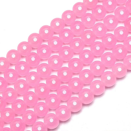 80PCs 10mm Light Pink Jade Glass Beads Bulk, Round Smooth Hole Glass Crystal Beads for Jewelry Making, DIY Bracelets, Necklaces, Bag Charms, Keychains and Craft Projects