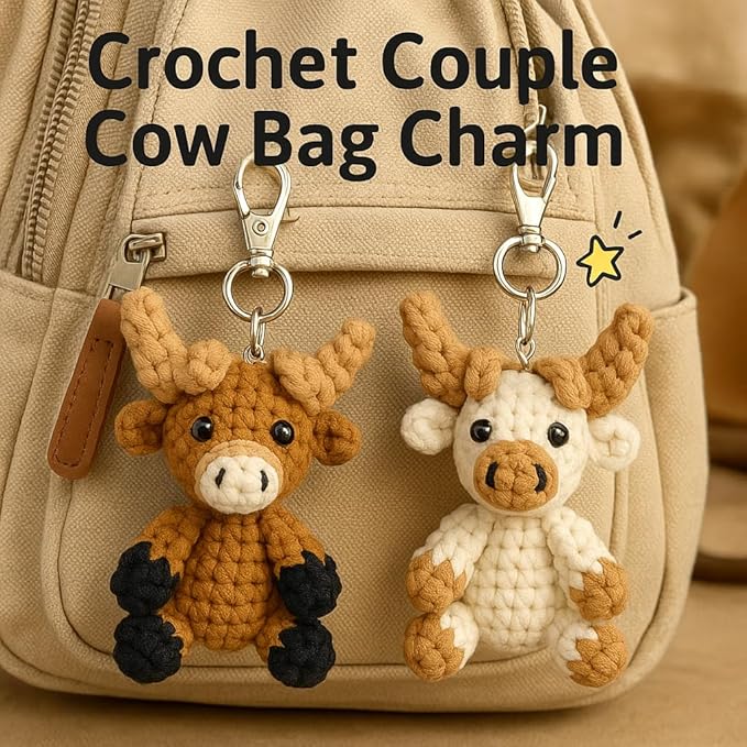 Highland Cow Crochet Kit for Beginners & Adult, Learn to Crochet Starter Set with Step-by-Step Video Tutorial & Instruction, Easy Animal Knitting Kit for Kid 12+, Fun Holiday Craft Gift