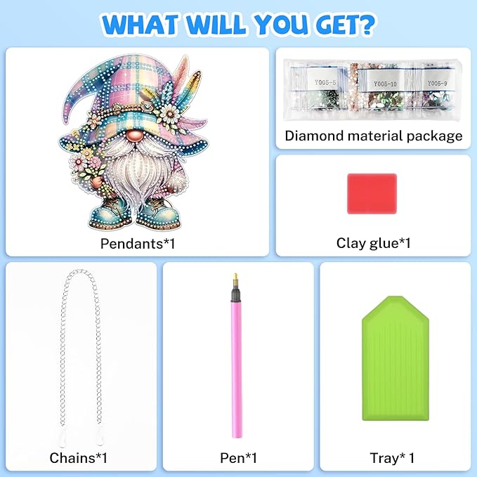 Bowetile Gnome Diamond Art Hanging Kits for Adults, 5D Special Shape Diamond Painting Pendant Kits, Animal Gem Art Suncatchers Painting Ornament for Home Garden Wall Decor