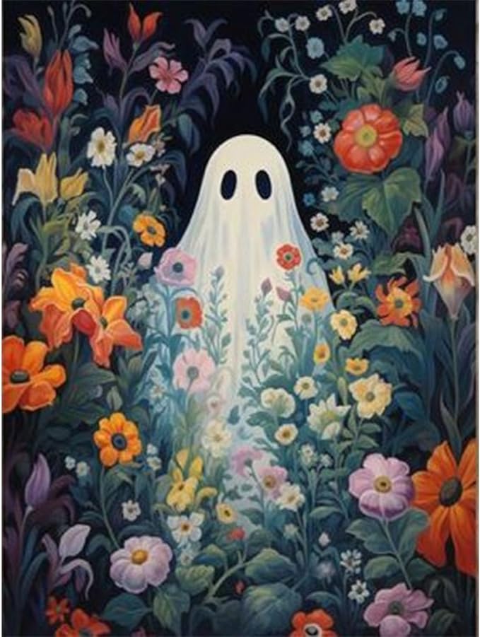 Gemozaic Spooky Diamond Painting Kits for Adults- Halloween Ghost Diamond Art Kits for Adults, Gem Art for Adult for Gift and Home Wall Decor 12x16 Inch
