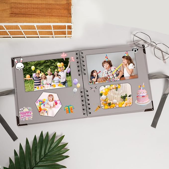 Scrapbook (8 x 8 inch) Scrapbook Album 60 Pages Ideal for Your DIY Scrapbooking Albums Wedding and Anniversary Family Photo Album (grey)