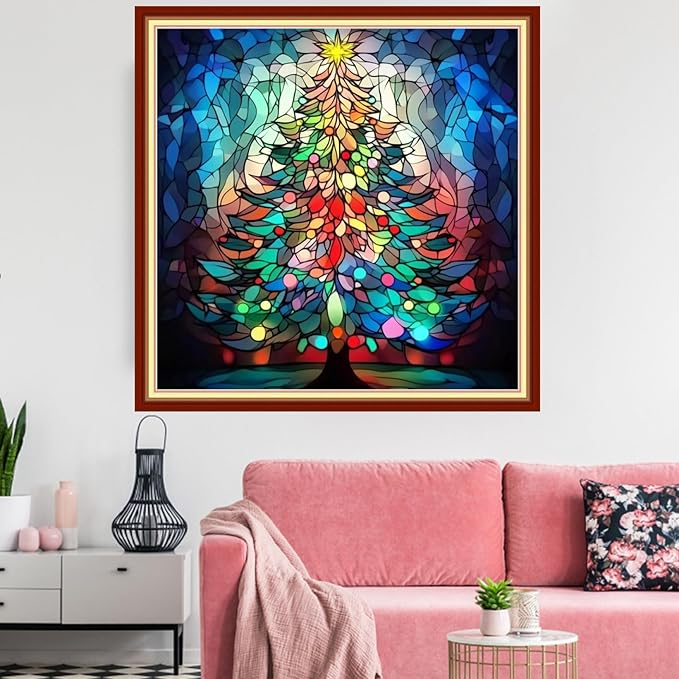 Redxing Stamped Cross Stitch Kits Embroidery kit for Beginners Adults Full Range of Embroidery Patterns Starter Kits DIY Printed Cross Stitch Kits Needlepoint Kits 11CT-Colorful Tree 18x18 inchs