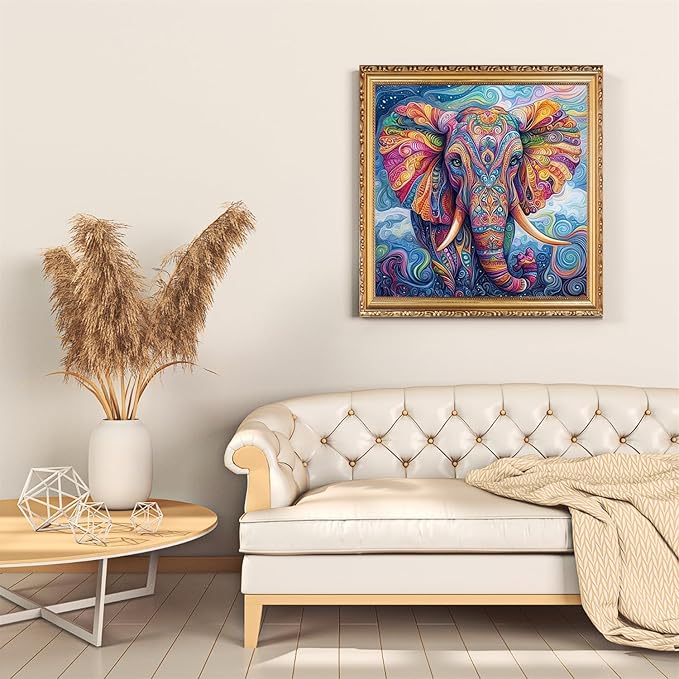 Abstract Elephant Diamond Art Kits for Adults, Animal Diamond Painting for Beginners, Diamond Dot, Dimond Art Paintings Kit, DIY Gem Painting Kit, Crafts for Adults, Home Wall Decor Gifts (14x14inch)