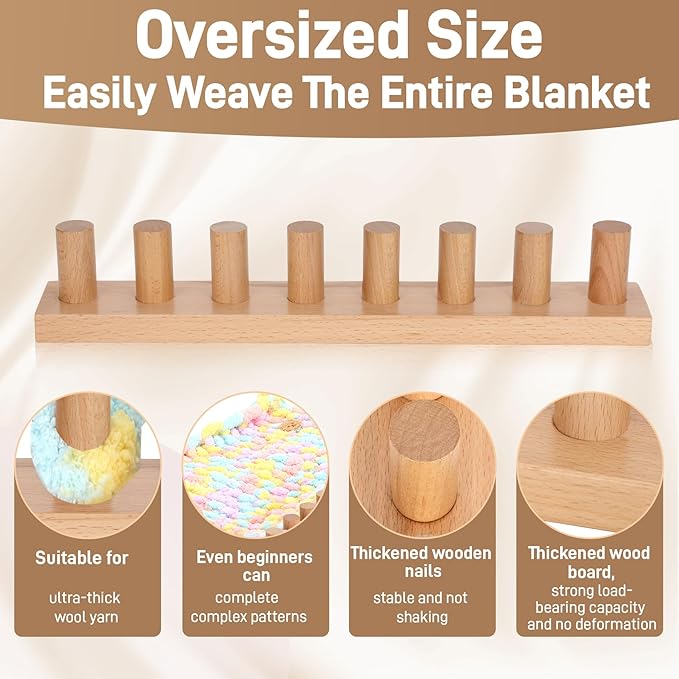Sienson 46" Chunky Knitting Loom for Blanket Making – Adjustable Wood Frame, Portable DIY Hand Knitting Kit for Beginners, Reusable Blanket Loom for Bulky Yarn Crafts & Gifts
