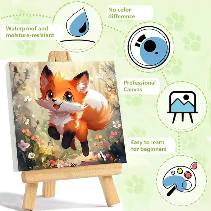 Reivworl Paint by Numbers Kit for Kids with Frame and Easel, Fox Paint by Number for Kids Age 6-8-12, Paint by Numbers Kits for Gifts and Home Decor - 8X8Inch