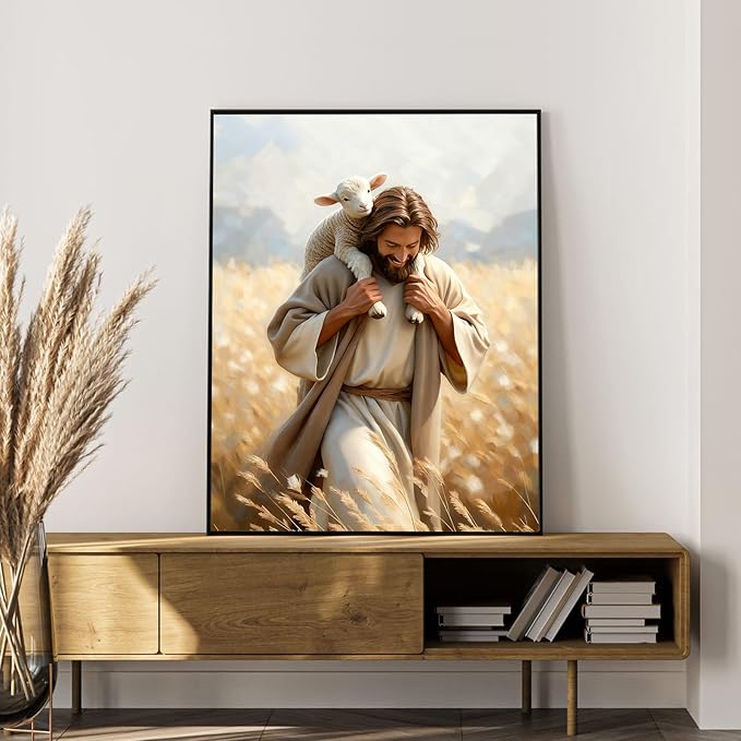 Okarina Paint by Numbers Kit for Adults Beginner Jesus, Christian Adult Paint by Number Kits on Canvas, Lamb DIY Acrylic Oil Painting by Numbers for Adults, Perfect for Home Wall Decor 16X20 Inch