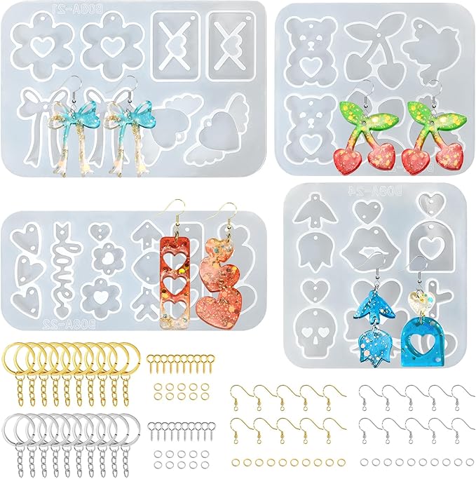 104Pcs Resin Molds Set for Women, Cute Designs with Accessories, Silicone Jewelry Molds for Resin Epoxy Keychain Earring Pendant Crafts Making