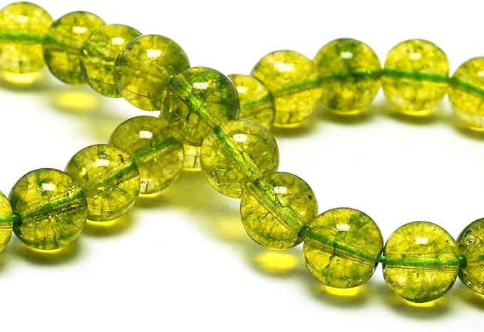 8mm Crackle Crystal Beads for Jewelry Making - Glass Round Loose Beads for Bracelets(45-48pcs, Olive Green Crystal)