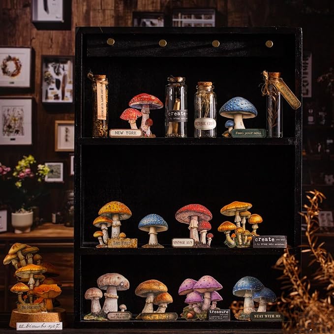Doukado 150 PCS Vintage Natural Simulated Mushroom-Themed Scrapbook Stickers, Aesthetic Decorative Coloful Mushroom Stickers for Scrapbooking, Journaling, Creative Journal Supplies and DIY Crafts