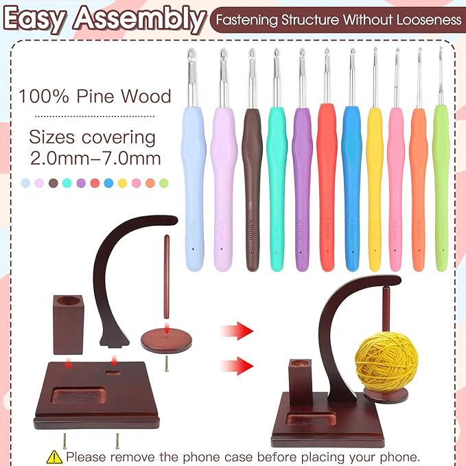 Magnetic Yarn Holder for Knitting and Crocheting,Wooden Crochet Yarn Holder,Crochet Yarn Holder with Crochet Hooks Knitting Tools for Knitting Lovers