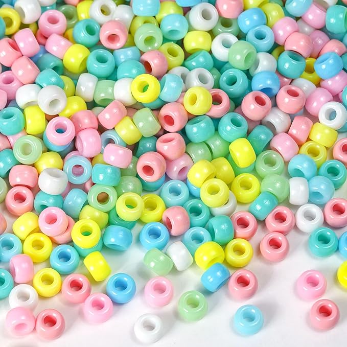 Pastel Pony Beads 1000+pcs, Easter Color Acrylic Kandi Bead Refill Plastic Colored Bead Teal Spring Pony Beads for DIY Crafts Braids Bracelets Mixed Macaron Color Jewelry Making Crafts DIY Projects