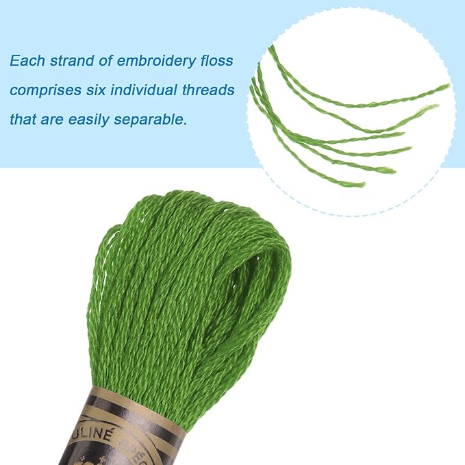HARFINGTON 12 Skeins Embroidery Floss 8m Each Egyptian Long Fiber Cotton Cross Stitch Thread 26S/2x6 for Embroidery Projects Bracelet, Green