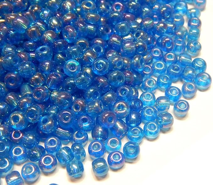Perlin Glass Seed Beads 4mm 6/0 Round 1100pcs Mini Small Pony Spacer Beads Kit for Jewelry Making Earrings Bracelets Pendants Waist DIY Handmade (Blue AB Transparent)