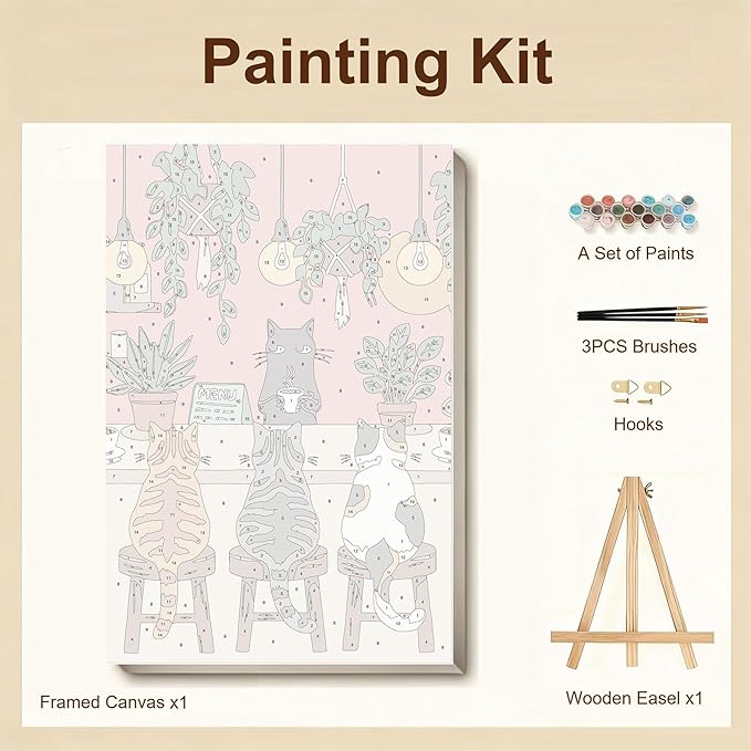Gemozaic Framed Paint by Numbers Kit for Adults Beginner, Cats Paint by Numbers with Frame & Easel, DIY Number Painting for Adults Cat Funny for Home Wall Decor Gift, 8 x 12 Inch