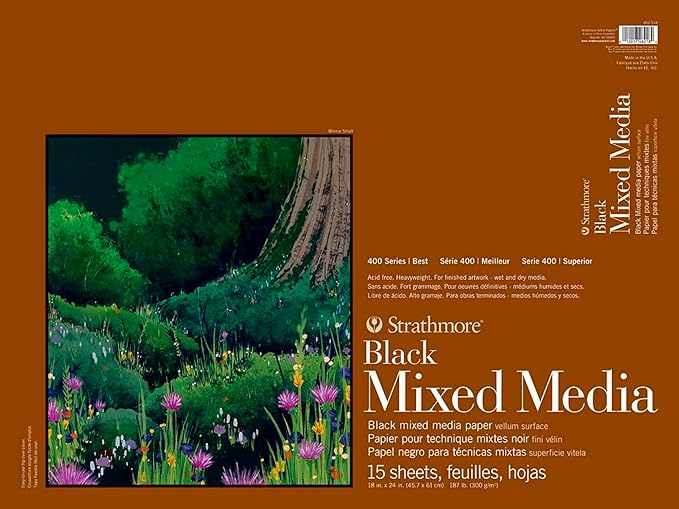 Strathmore 400 Series Mixed Media Pad, 18 x 24 Inches, 184 lb, Black, 15 Sheets