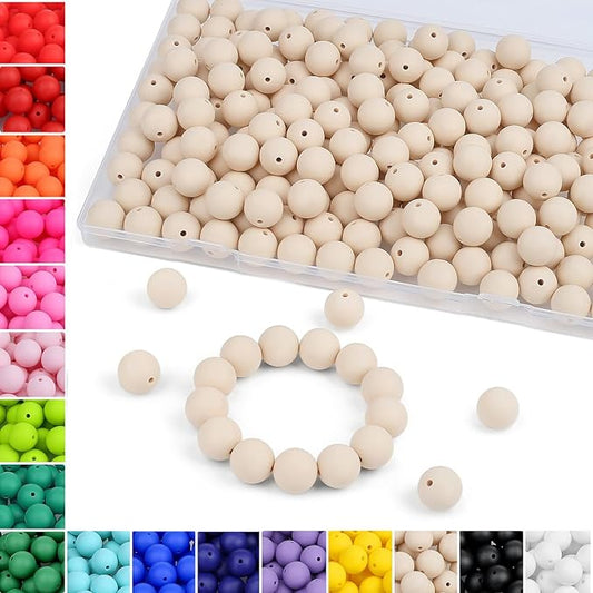 MAIBAOTA 120 Pcs Navajo White Silicone Beads 15 mm Navajo White Beads for Keychain/Pens/Bracelet/Necklace Making Focal Beads Loose Rubber Round Silicone Beads Bulk for Craft Making（with Boxed Kits）