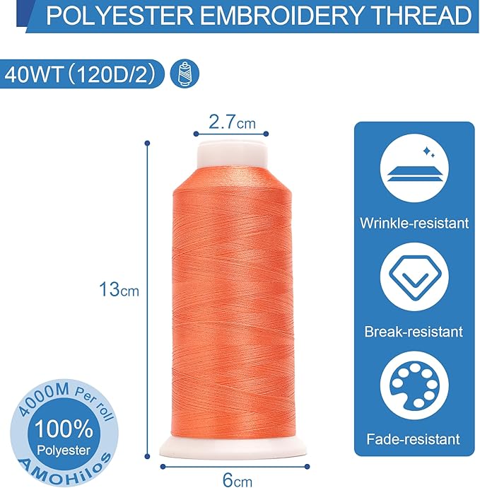 High Tenacity Polyester Embroidery Machine Thread 40WT(120D/2) 4000M Per Spool for Commercial and Domestic Embroidery Machine (Melon Burst-1952)