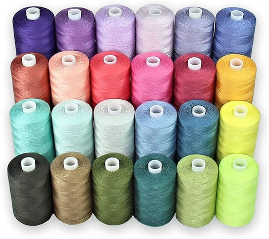 BlesSew Sewing Thread - 24 Spools of All Purpose Polyester Threads for Sewing Machine, Beginners, Hand Stitching & Quilting - 1000 yds Per Spool