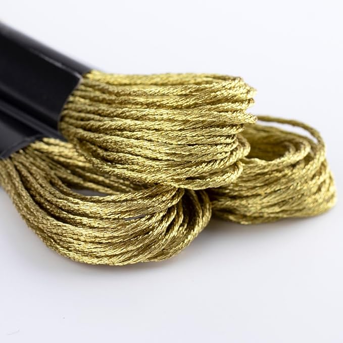 3 Skeins Metallic Embroidery Floss, Glitter Gold Embroidery Thread String, Polyester Cross-Stitch Threads for Hand Embroidery, String Art, DIY Bracelet- Gold