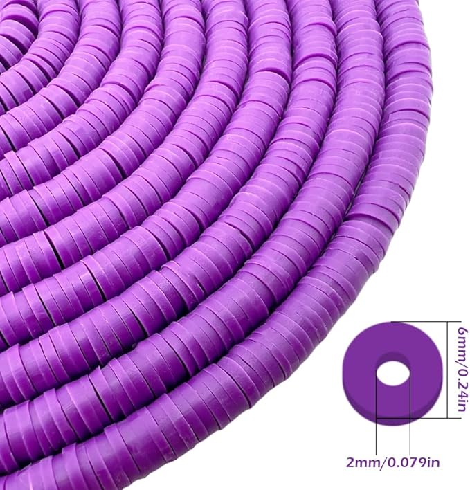 10 Strands Purple Clay Bead, Heishi Beads for Bracelet Stack, 3800 Pcs, 6mm Round, Adults' Friendship Bracelets Kit