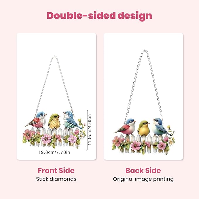 MXJSUA Special Shaped Hanging Diamond Painting Art Kits for Adults, Three Cute Birds 3D Crystal Rhinestone Acrylic Gem Art Pendant Ornaments Kit for Home Decoration and Gift