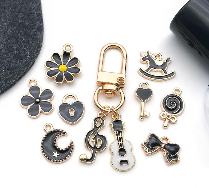 WOCRAFT 40pcs 20 pairs Assorted Enamel Bracelet Charms for Jewelry Making DIY Necklace Bracelet Earrings Keychain Crafting Charms Kit Crafts (Black-SN994)