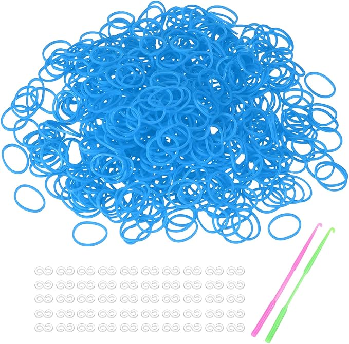 MECCANIXITY 1200 Pcs Loom Rubber Bands Kit with 50 Pcs S-Clips 2-Hooks Rubber Bands Refill Bracelet Making Kits for Weaving DIY Handcrafts Gift, Light Blue