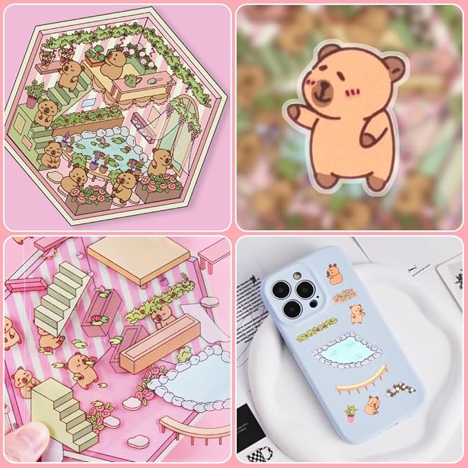 Scrapbooking Supplies Kit,DIY 3D Stickers Scene,3 Set Funny DIY Sticker Scenes,Make Your Own Cute 3D Miniature Room Scene Stickers for Adults Relief Stress Pass The Time.12-13-14