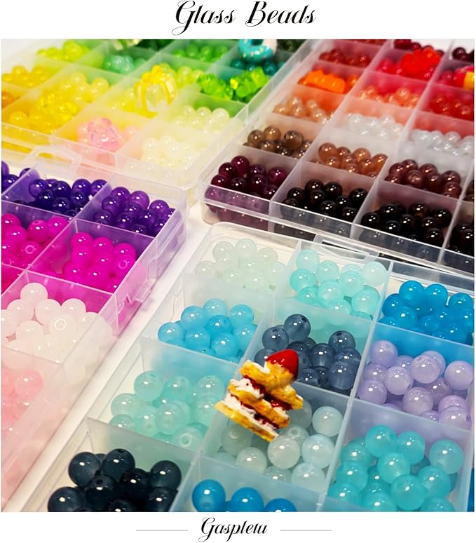 2500PCS 8mm Glass Beads Bracelet Making Kit, 96 Colors Crystal Beads for Jewelry Making, 4 Box Round Beads Suitable for Beginners