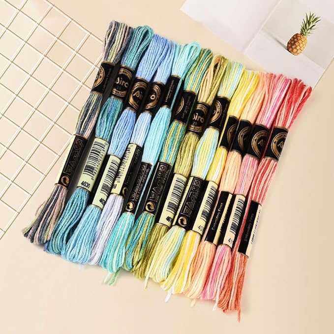 12 Skeins 105 Yards 6 Ply Variegated Cross Stitch Floss Polyester Embroidery Thread Gradient Colorful Friendship Bracelet String Yarn Bulk for Sewing Making Jewelry Needlecraft Knitting DIY