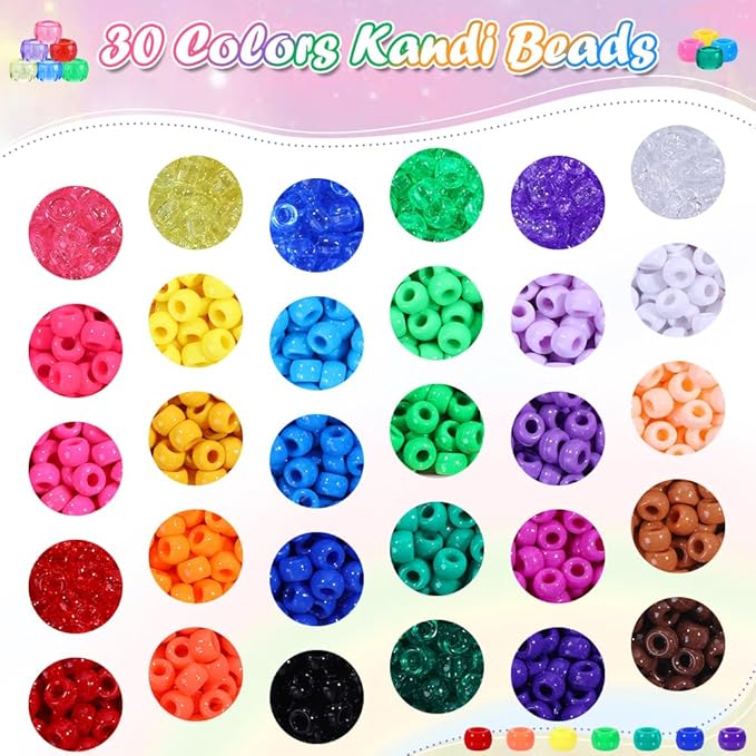 JOICEE 10000Pcs Pony Beads Bulk, 30 Assorted Colors Kandi Beads Rainbow Pony Beads for Making Friendship Bracelet Necklaces Jewelry Hair Braiding DIY Craft Gifts
