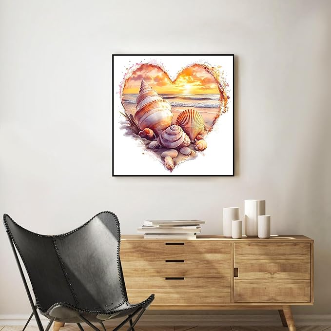 Framed Paint by Numbers Kit for Adults Beginner Shell, Adult Paint by Number Kits on Canvas Framed Sea Beach, DIY Acrylic Oil Painting by Numbers with Frame, Perfect for Home Decor Gift 10 X 10 Inch
