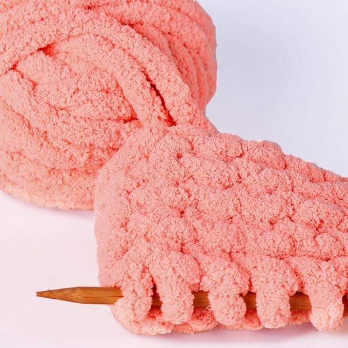 Light Orange Chunky Chenille Yarn for Crocheting Bulky Thick Fluffy Yarn for Knitting,Super Bulky Hand Blanket, Soft Plush Yarn Crochet Carpet/Scarf/Cushion/ 8 Jumbo Pack(63.76oz/197.68yd