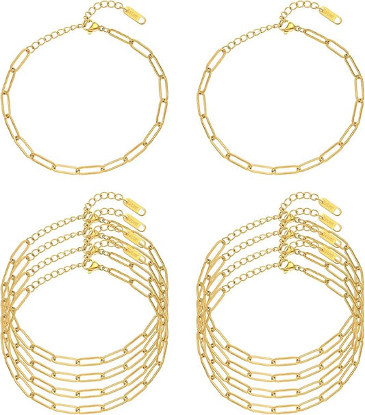 Swyabi 10 PCS Stainless Steel Bracelet Chains for Jewelry Making 6.5Inch Gold Plated Paperclip Chain Bulk with Extender